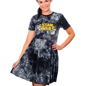 Star Wars Cakeworthy Tie Dye Graphic Tee Dress Black Darth Vader Yoda Casual S